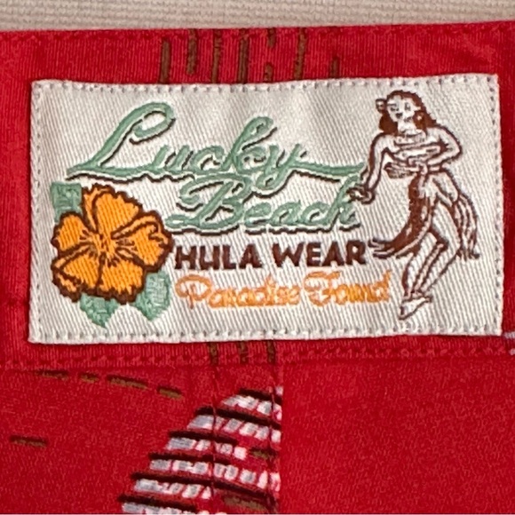 Vintage LUCKY BRAND Lucky Beach Red Hula Lounge Pants – Tropical Bamboo Print L - Picture 6 of 13